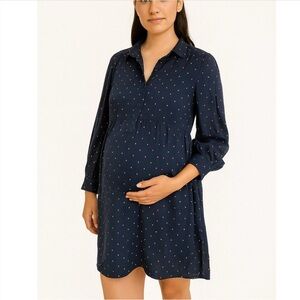 NWT HATCH Clara Shirtdress Long Sleeve Dress Navy Red Collared Size 0